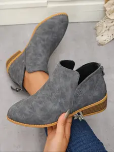 Women's Faux Fur Classic Boots with Side Zipper, Elegant Fashion Shoes for Daily Wear & Special Occasions, Unique Design, Footwear
