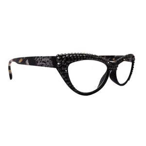 The Lynx, (Bling) Reading Glasses 4 Women W 2x (Full Top) (Hematite) Genuine European Crystals, Magnifying Cat Eye  NY Fifth Avenue