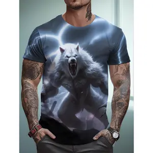 Men'S Short-Sleeve T-Shirt, Casual, 3D Digital Print Men'S Wolf Design T-Shirt, Men'S 3D Wolf Face T-Shirt, Wolf Print T-Shirt