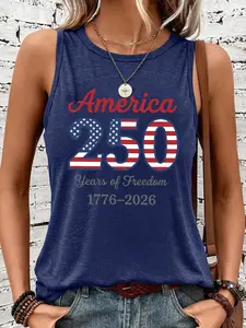 Women's Fashion American Flag Graphic Tank Top, Sleeveless Round Neck Vest for Independence Day, Casual Summer Wear, Lightweight Fabric