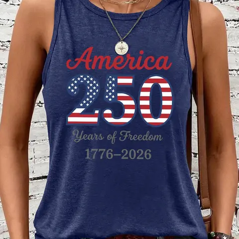 Women's Fashion American Flag Graphic Tank Top, Breathable Soft Casual Sleeveless Tops, Chic Casual Sleeveless Round Neck Vest for Independence Day, Casual Summer Wear, Lightweight Fabric