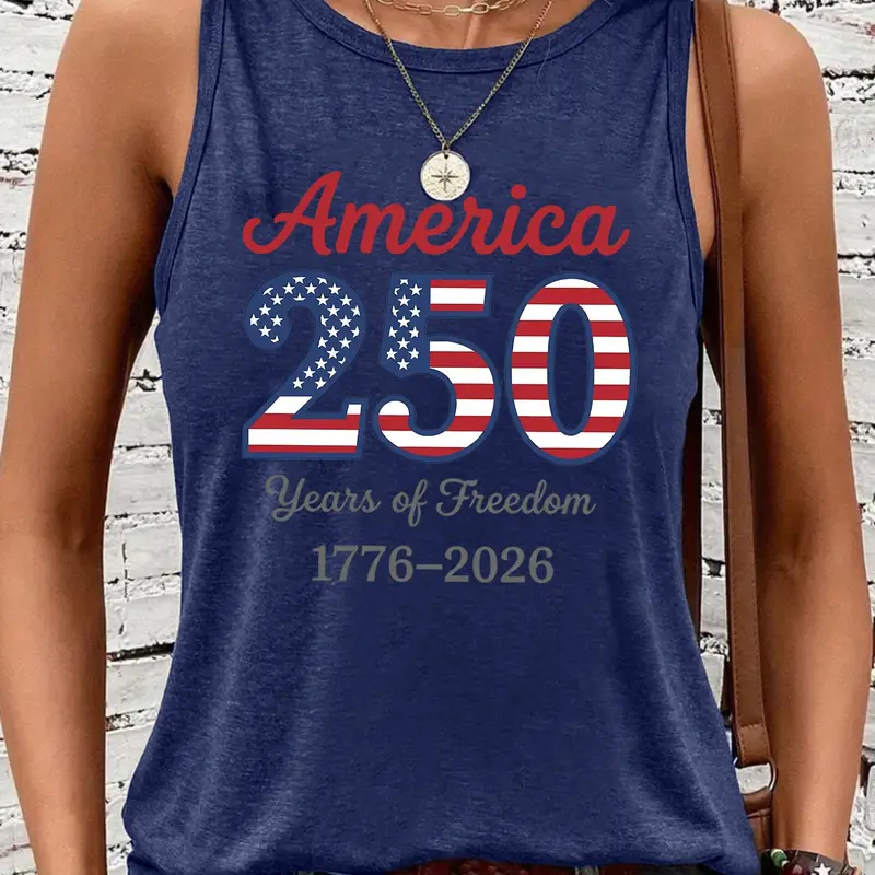 Women's Fashion American Flag Graphic Tank Top, Breathable Soft Casual Sleeveless Tops, Chic Casual Sleeveless Round Neck Vest for Independence Day, Casual Summer Wear, Lightweight Fabric