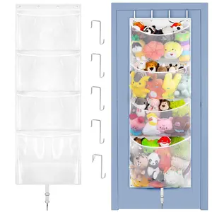 SUNDAY MIRTH Hanging Stuffed Animal Storage, Over Door Large Plush Toy Organizer with Metal Hook, Baby Accessory Holder Idea for Nursery, Doll & Bear Mesh Hammock Bag for Girl Boy Kid Room