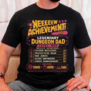 Legendary Dungeon Dad Shirt, New Achievement Fathers Day Tee, Dungeon Crawler Carl DCC Fan Funny LitRPG Gamer Dad Gift