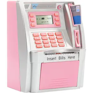 ATM Piggy Bank for Real Money for Kids Adults with Debit Card,Password Login,Bill Feeder,Coin Recognition,Saving,Calculator,Savings Safe Machine Box (Pink)