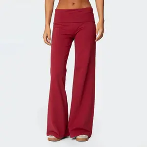 Women’s casual wide-leg sweatpants/flare yoga lounge pants with a foldover low rise—back-to-school outfits for teen girls