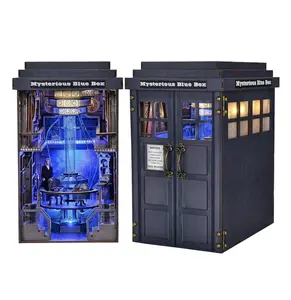 Book Nook Kit Mysterious Blue Box DIY Miniature Dollhouse Kit for Adults and Teens 3D Wooden Puzzle Bookend Decorative Bookshelf