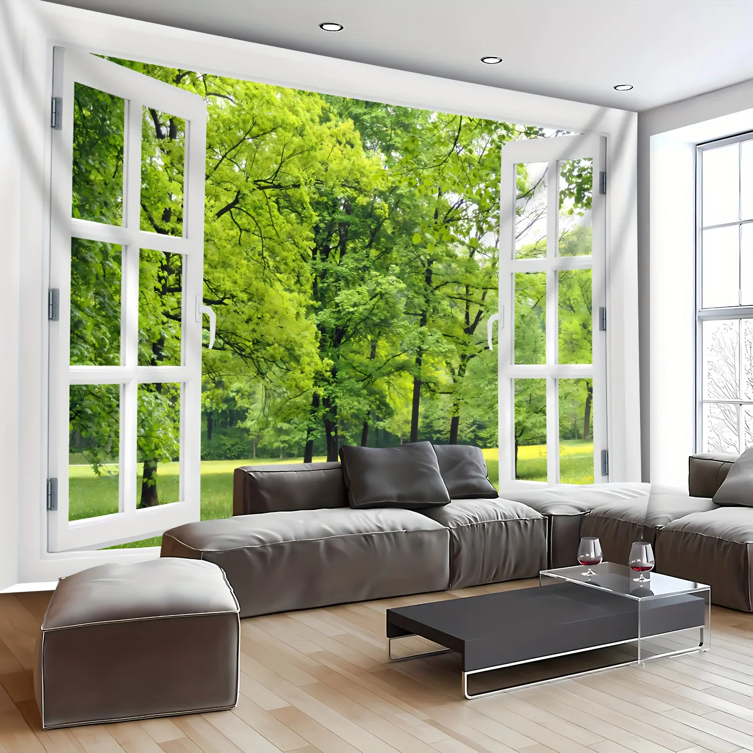 1 Sheet, Huge Forest Scenery Tapestry - Green Scenic Wall Hanging for Living Room, Bedroom, Office - Polyester Fabric, Indoor Use, Woven Peach Skin Velvet, Non-Electric Decorative Backdrop