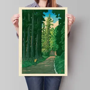 [SALE UP TO 50% + FREE SHIP] Vintage Japanese Forest Poster, Woodblock Art, Road to Nikko by Kawase Hasui, Japandi Decor, Botanical Wall Art