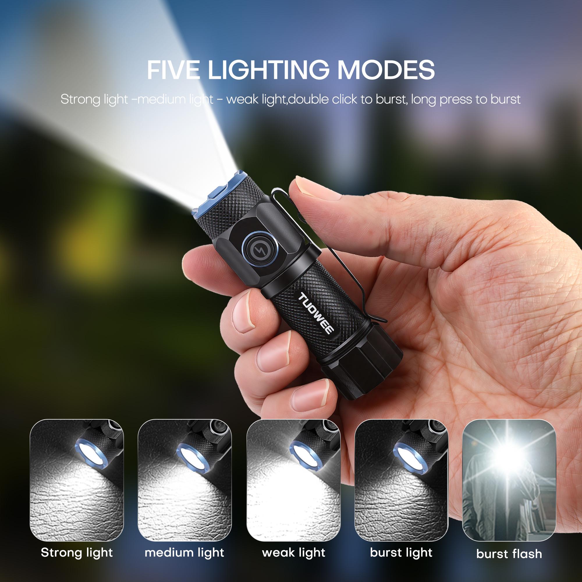 Portable Rechargeable Flashlight, 1000 Lumens Ultra Bright EDC Torch with USB-C Charging, 5 Lighting Modes, Compact Tactical Flashlight with Pocket Clip for Camping, Hiking, Emergencies, Daily Use
