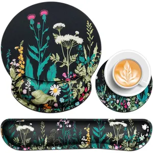 3-in-1 Wrist Support Mouse Pad Set with Wrist Rest, Floral Gaming Mousepad with Anti-Skid Base, Ergonomic Memory Foam Keyboard Gel Wrist Rest