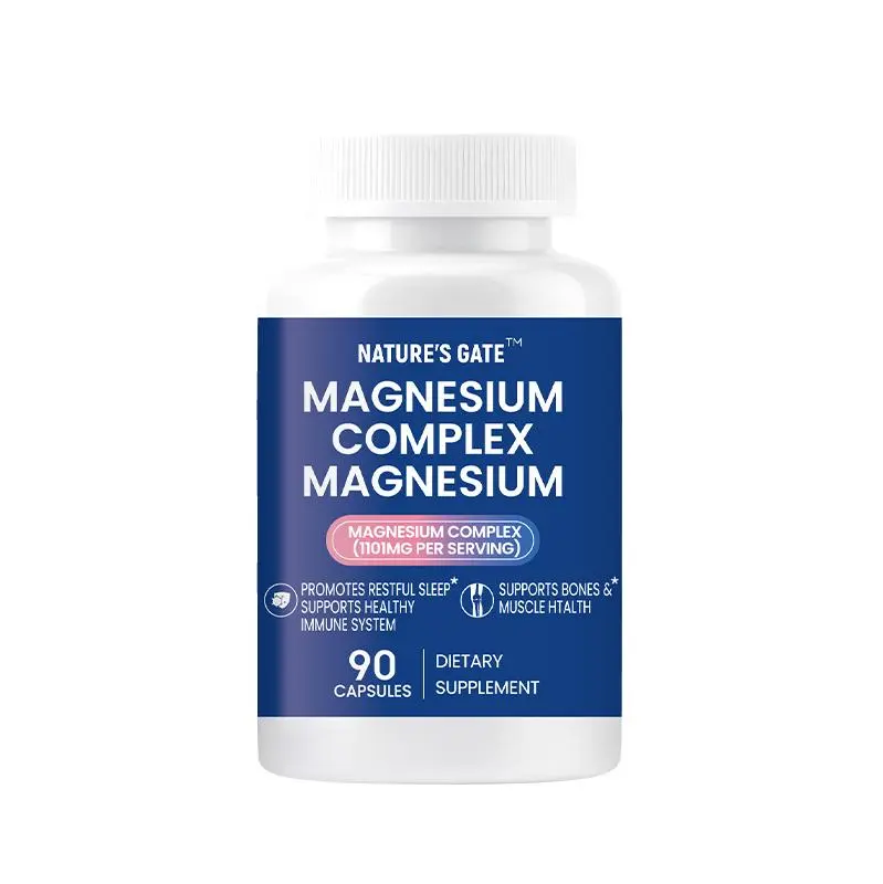 NATURE'S GATE Complex Magnesium Healthcare Dietary Supplement - 90 Capsules with Magnesium Glycinate, Malate, Citrate for Sleep Support