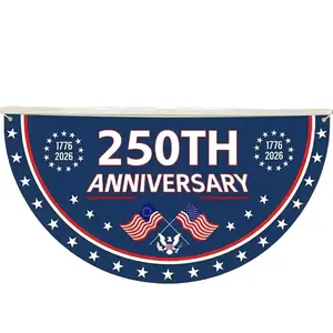 Polyester Semicircular Flag Bunting - 250th America Anniversary (1776-2026) Patriotic Half Fan Banner, Weatherproof Classic Colors Outdoor Decoration, Home Supplies for Fourth of July, USA Independence Day Porch Fence
