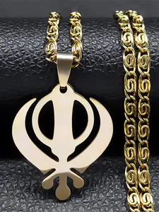 Sikhism Sikh Necklace Women Men Khanda Pendant Stainless Steel India Pakistan Malaysia Punjab Religious Necklaces