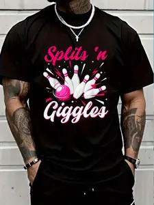 100% Cotton Funny Splits 'n Giggles Bowling Team Cute Bowler T-Shirt Women's Men's Graphic Tee Crew Neck summer vacation Tops