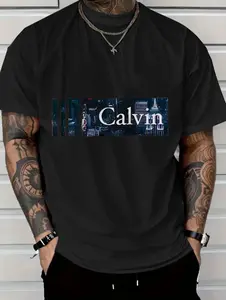 Men's Casual T-Shirt with Calvin Cityscape Print for Urban Outfits Novelty Graphic T Shirt funny tshirt Undershirts Tees Casual Streetwear Classic Plain Men's Women Cotton Moisture Wicking Short Sleeve Crew Neck