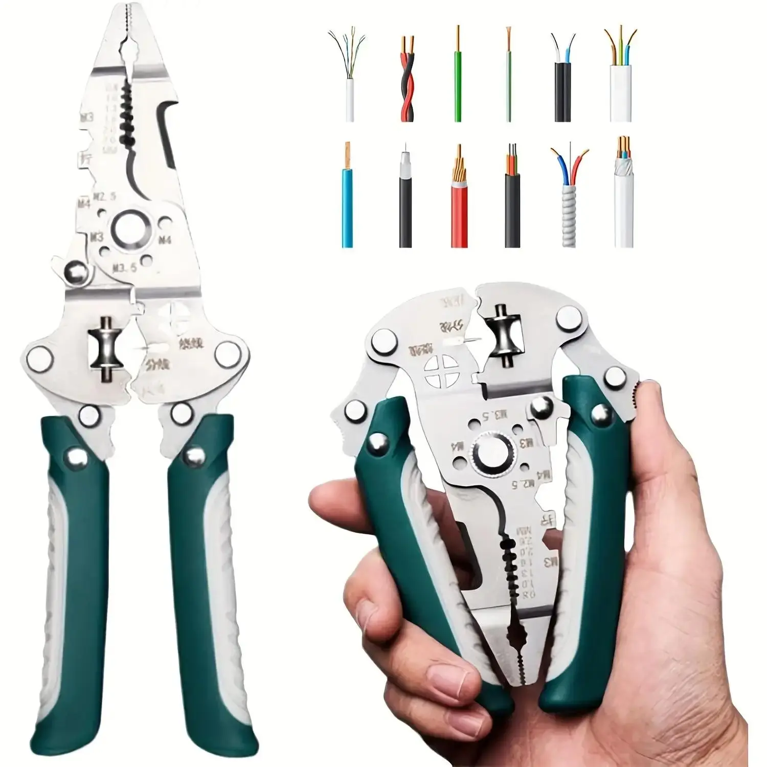 18-in Foldable Metal Wire Stripping Crimping Pliers - Professional-Grade Multifunctional Electrician Tool, Non-Slip Handle, Durable Materials, Space-Saving Compact Design for Secure Connections, Home Appliances, Automotive Repair