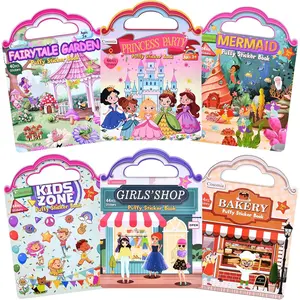 6 Set (260pcs) Reusable Puffy Sticker Activity Books for Girls, 6 Themes Travel Book for Kids Ages 3+