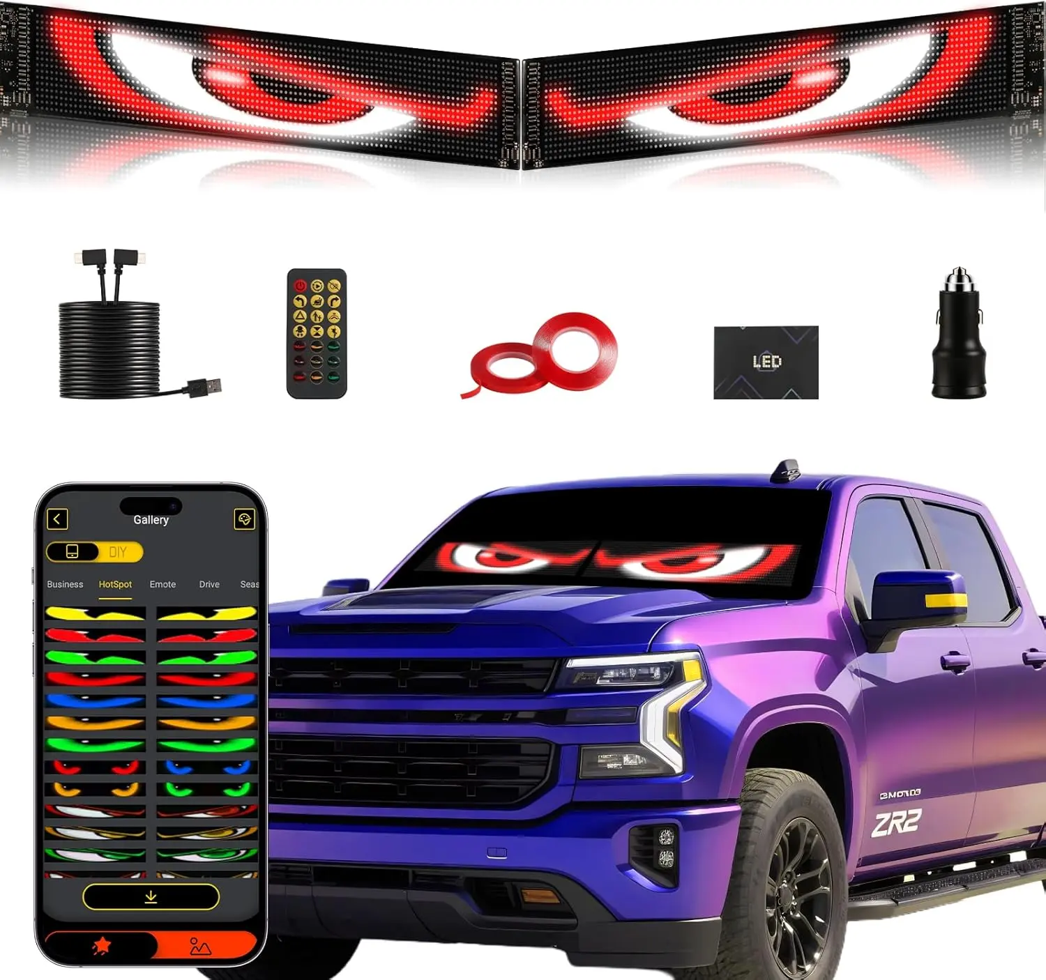 for Cars (2-Pack) - 23.4"x4.7" Dual LED Eyesfor Car Windshield I Perfect Sync, Programmable Patterns,App/Remote Control I for Sedans, SUVs, Medium Trucks -Custom Dynamic Sign