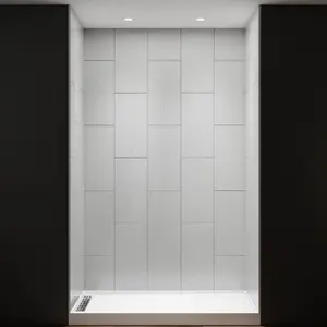 Huck-V Solid Surface 32D x 60W x 96H Tub and Shower Wall Panel Surround, Quick Install,Cuttable,Big Tile Pattern