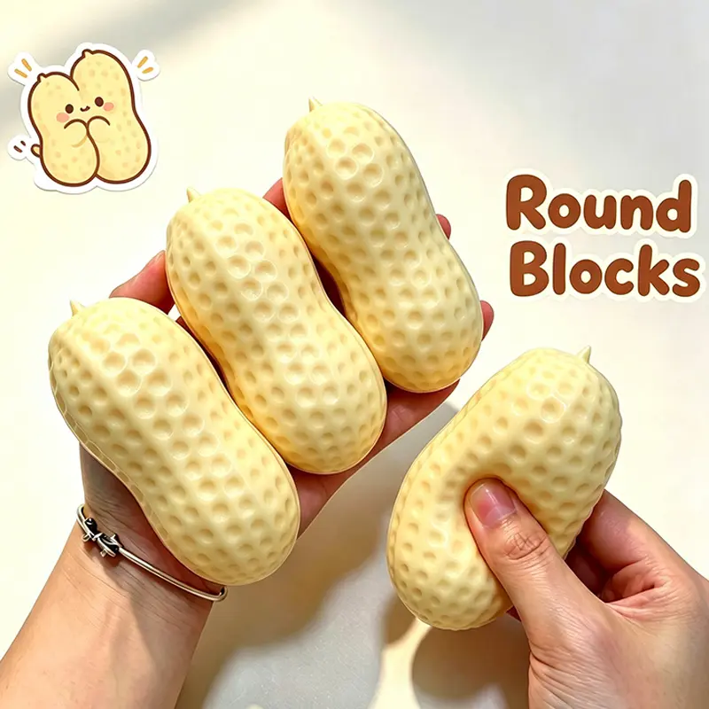 Realistic Peanut-Shaped Malt Sugar Slime Squishy Squishies Fidget Toy - Slow Rebound Food-Imitation Stress Relief Toy, Rubber Band Ball Mochi Crystal Sensory Gift for Kids
