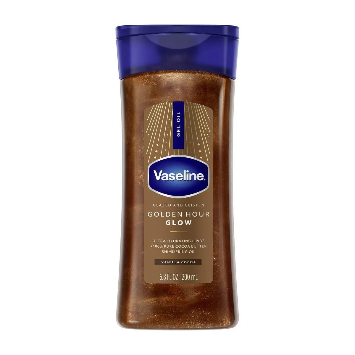 Vaseline Glazed & Glisten Vanilla Cocoa Shimmering Gel Body Oil - Golden Hour Glow, 6.8 fl oz