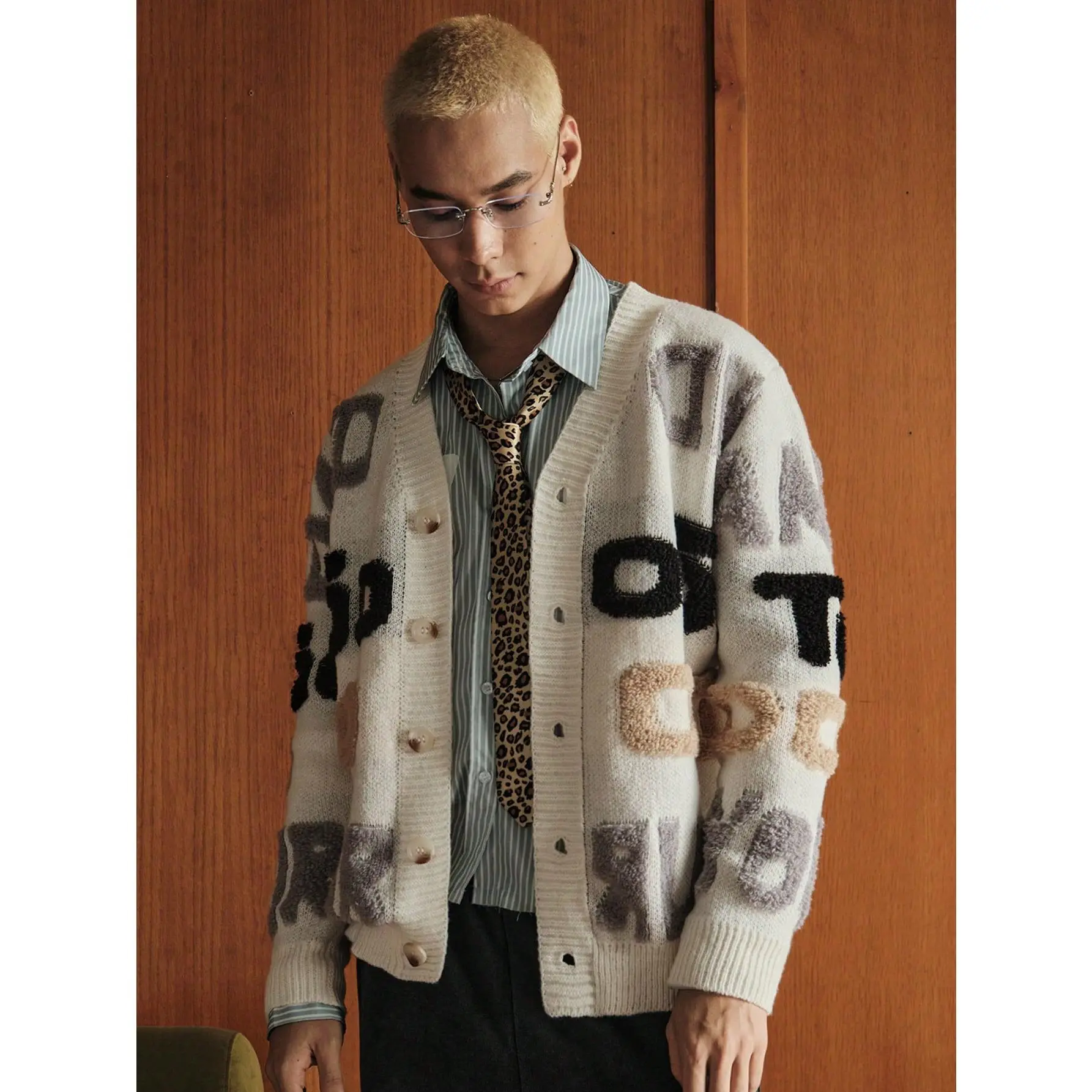 Graphic Cardigan Sweater Y2K Button Down Cardigan Long Sleeve V Neck Knit Sweater