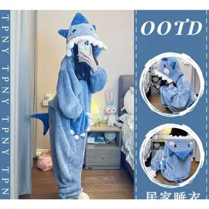 Kigurumi Blue Shark Onesies Pajamas Cartoon Costume Halloween Cosplay Pyjamas Party Dress Adult Pijamas