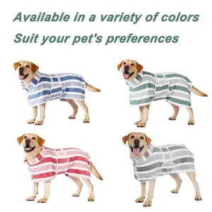 Quick-Drying Dog Bathrobe, 1-Piece Striped Pet Dressing Gown with Adjustable Belly Band, Super-Absorbent Super-Soft Fabric #GLOBAL PICKS