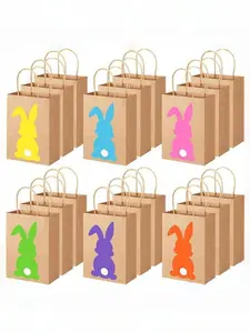 6/12/24 Easter gift bags with handles - holiday party supplies, rabbit patterns, Easter shopping bags, storage bags, suitable for holiday shopping and party gifts,