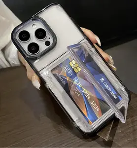 "Transparent Card Holder Case iPhone 12 13 14 14Plus 15 16 16Plus 17 17Pro Pro Max Air - Shockproof"