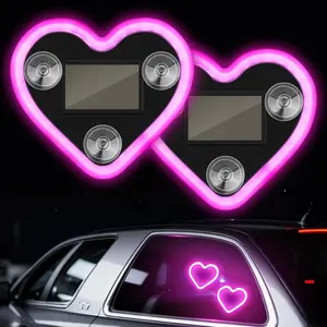 1Pcs Car LED Ambient Light, Solar Powered Heart Shape Lights, LED Neon Light for Car Back Window Decoration, Night Driving, 5 Modes, Romantic Gift for Christmas, Valentine's Day