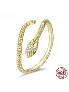 BAMOER 925 Sterling Silver Punk Style Decorated Snake Cuff Ring For Women Real Gold Rings Adjustable Hypoallergenic Silver Jewelry Birthday Gift To Wife