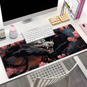 Mystical Japanese Dragon Cherry Blossom Design Large Gaming Mouse Pad,Aesthetic Desktop Drotection Pad,Washable Rubber Pad Non-Slip Lock Edge Multi-Size Mouse Pad Suitable For Home Office,Good Gift for Family and Friends