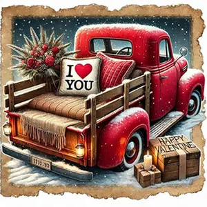 5D Full Drill Valentine's Day Red Truck with 'I Love You' Pillow Diamond Painting Kit - Romantic Holiday & Nostalgic Art | DIY Gift for Valentine's Day, Anniversary & Home Decor | Perfect Wall Art for Living Rooms, Bedrooms & Cozy Spaces