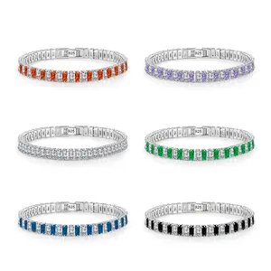 925 Sterling Silver Baguette Tennis Bracelet | Multicolor CZ Adjustable Bracelet for Everyday Glam