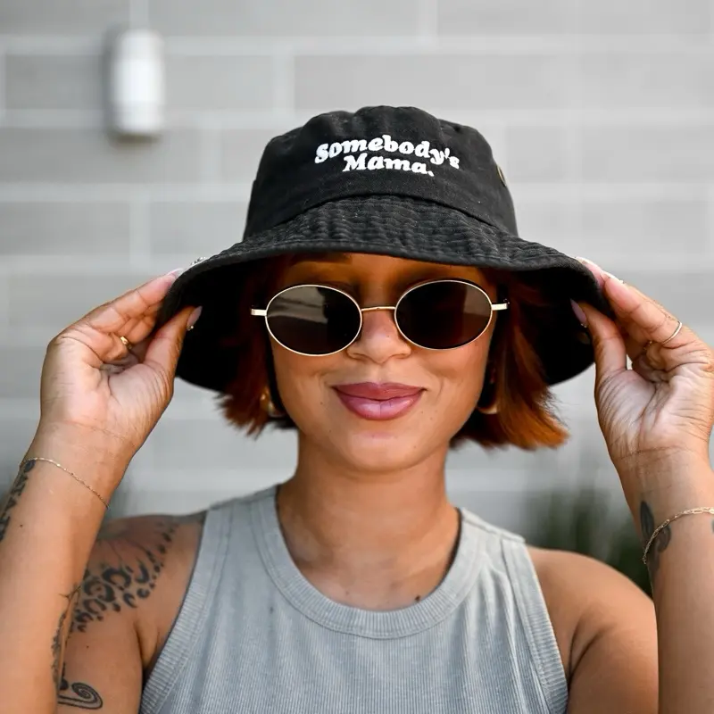 Somebody's Mama Bucket Hat with Unique Side Buttons Stylish Design for Mamas