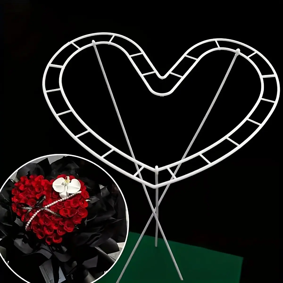 6pcs Love Heart Flower Arrangement Holder, Heart Bouquet Holder With 18pcs Support Rod, Durable Plastic DIY Vase Tool, Bouquet Decorations, Diy Floral Decoration, Bouquet Packaging Accessories For Handmade Bouquet Model, Wedding Bouquet Materials Set