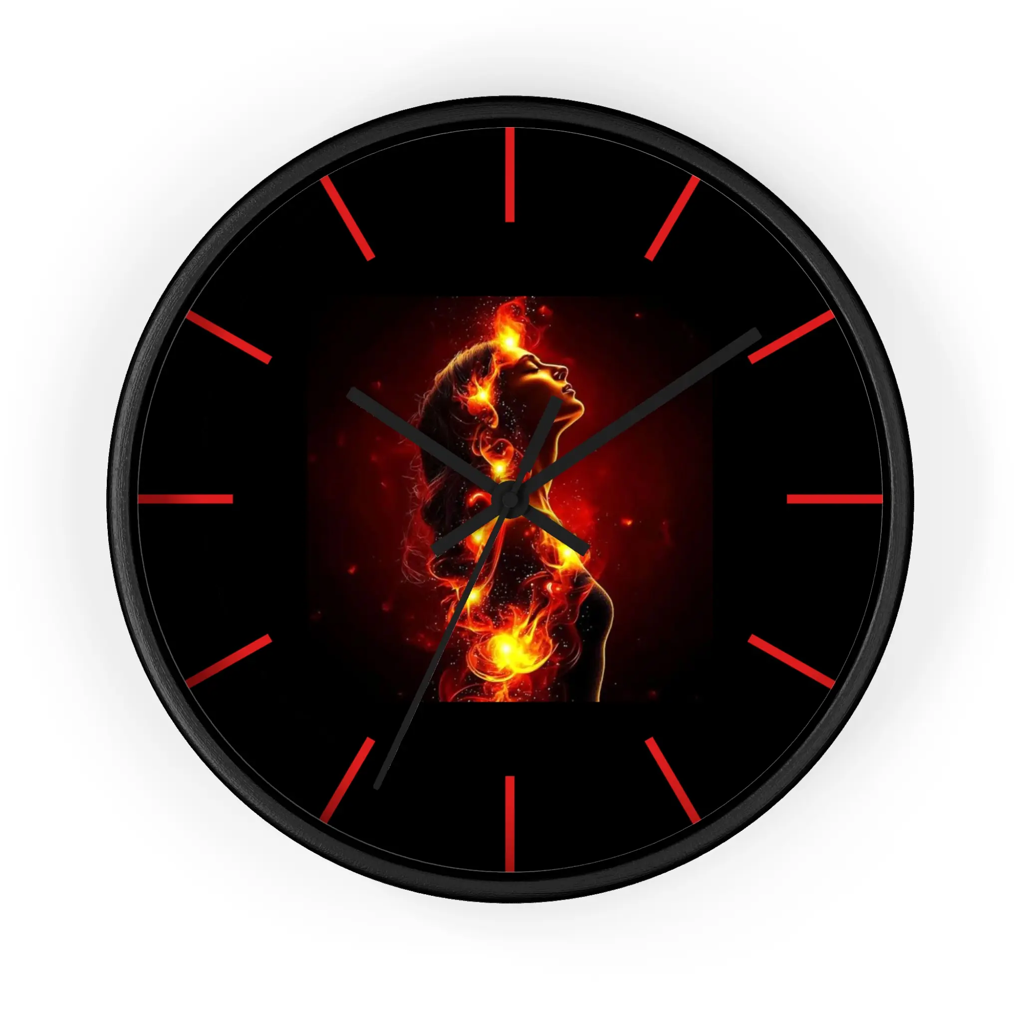 Fiery Woman Silhouette Wall Clock | Flame Art, Red Accent Markers