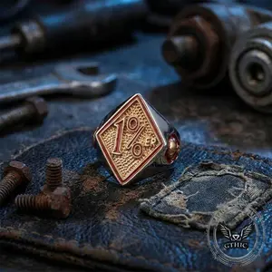 GTHIC Punk Rhombus 1%ER Skull Stainless Steel Ring Rugged Skull Biker Jewelry for Men Women Casual or Event Looks