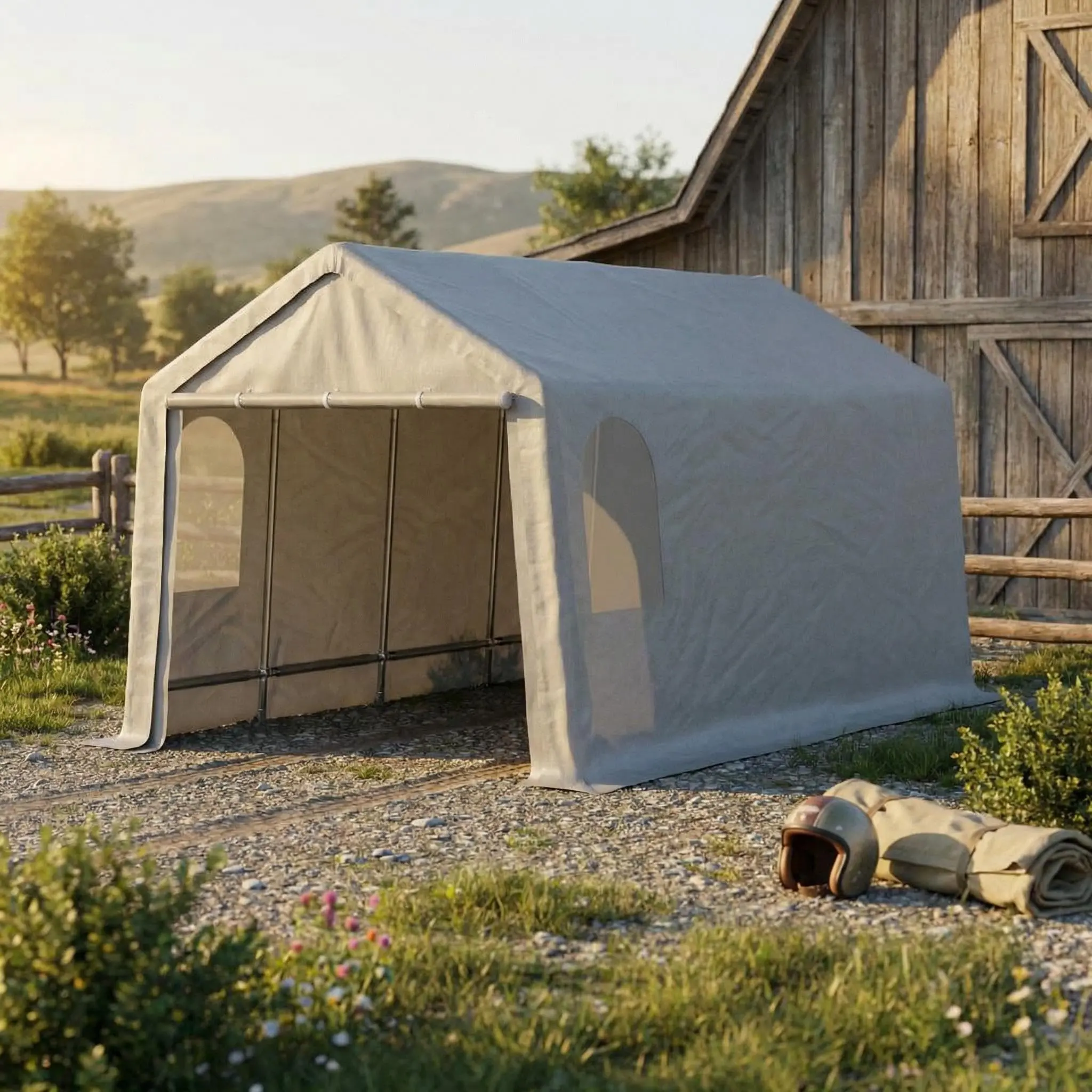 Garvee 8x14 FT Portable Outdoor Storage Shed | Waterproof & Heavy-Duty Tent Shelter with Zipper Door | Ideal for Motorcycles, Bicycles, Garden Tools, Lawn Care (Grey)