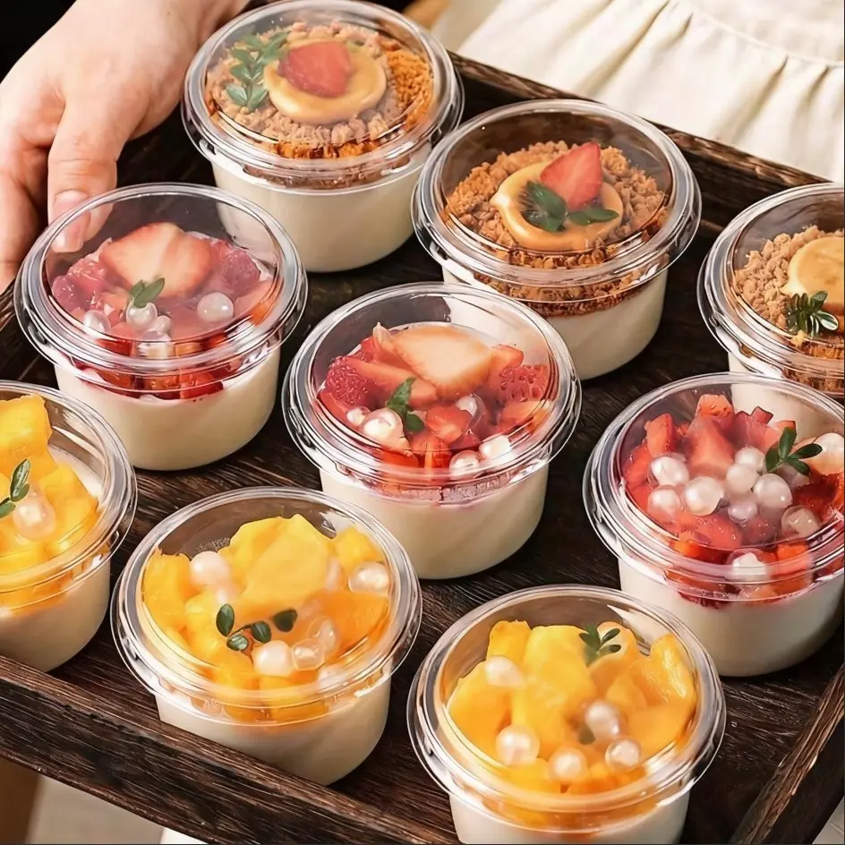 50/100pcs Cake Cups with Lids, Transparent Clear Dessert Cups for Yogurt, Coconut Milk, Jelly, Oatmeal, Ideal for Cakes, Mousse, Cupcakes, Ice Cream, Baking Utensils, Baking Supplies