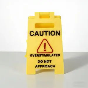 3D Warning Overstimulation Desk Sign - Yellow Sign with Black Text and Red Warning Sign, Humorous Funny Gift for Coworkers, Bosses and Employees, Mini Novelty Desk Decor, Office Home Decor, Signage, Desk Signage Decoration