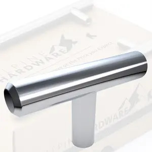 Alpine Hardware | 1 Pack, 5 Pack, 10 Pack, 25 Pack ~ 1 3/4" Length | Polished Chrome Finish | Solid Steel T-Knob Pull