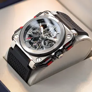 【SummerVibes】FEICE Genuine Ark One Automatic Skeleton Square Mechanical Watch – Stylish Large Dial, Luminous, Waterproof, Luxury Casual Men's Watch, Automatic Watches, Square Dial Wristwatch