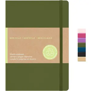 Recycled Blank Journal Notebook, (Olive), 160 Pages, Medium 5.6 in x 8 in - 100 GSM Thick Paper - Hardcover Journaling Notebook for Work, School, Note Taking or Sketching