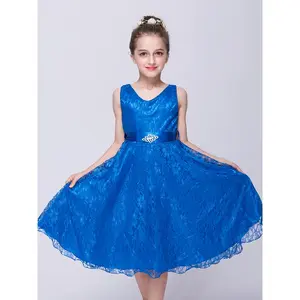 (New)Girl's Princess Style Dress Single Piece Lace with Sleeveless V-neck Design, Contrast Lace Waist Belt with Rhinestone Decoration, Skin Friendly Lining, Birthday Party Fashion Dress