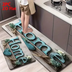 2/3 Piece Flannel Kitchen Mat Set, Boho Style, Anti-Slip, Absorbent, Ideal for Kitchen, Bathroom, Hallway, Home Decor, Washable Floral Rug