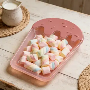 Pink Pastel Drip-Shaped Acrylic Snack Plate Cute Pink Food Serving Tray for Marshmallows/Candy Reusable Pink Kitchen Tableware Aesthetic Pink Home Decor Snack Bowl for Party Everyday Use