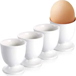 4 Pack 3.5" White Porcelain Egg Holder Egg Cups for Soft Hard Boiled Eggs for Breakfast Dinner